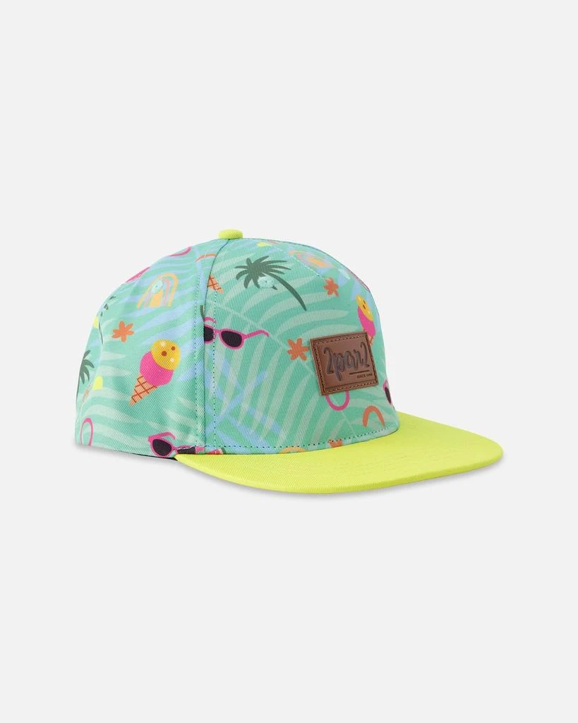 Deux par Deux Flat Brim Allover Print Cap Blue Beach Print