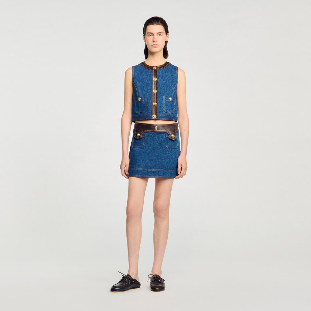 Sandro Sandro White/Blue Striped Cotton Lace Trim Dorothee