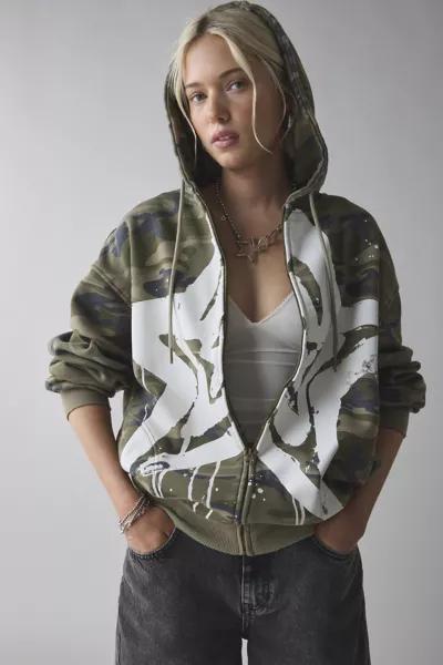 Urban Outfitters UO Bleached Star Zip-Up Hoodie Sweatshirt