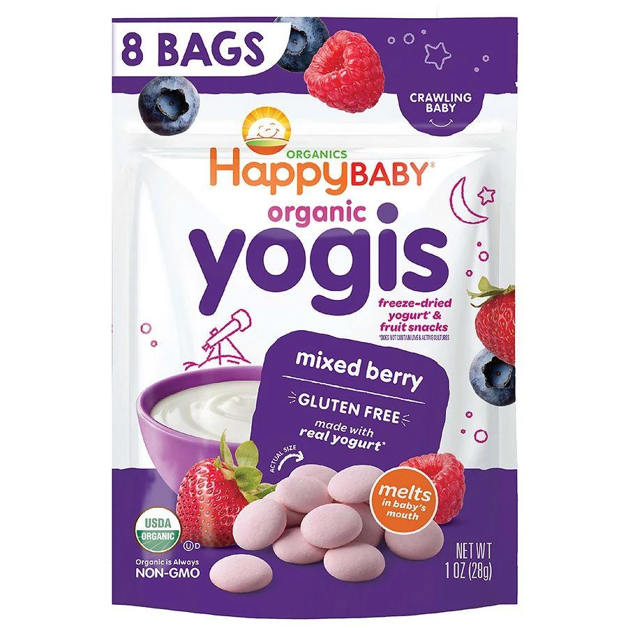 Happy Baby Baby Snacks, Yogis, Freeze Dried Yogurt & Fruit Snacks, Gluten Free Mixed Berry 1