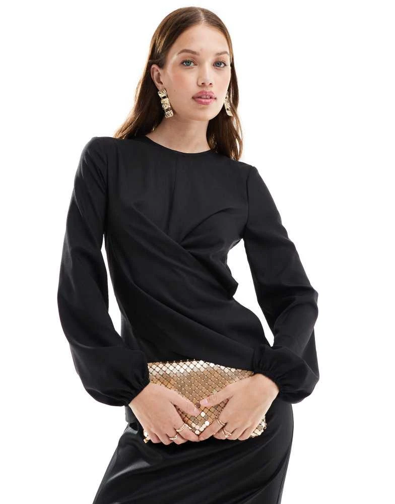 asos black tie dresses ASOS DESIGN long sleeve asymmetric neckline maxi dress with front tie sash  in black
