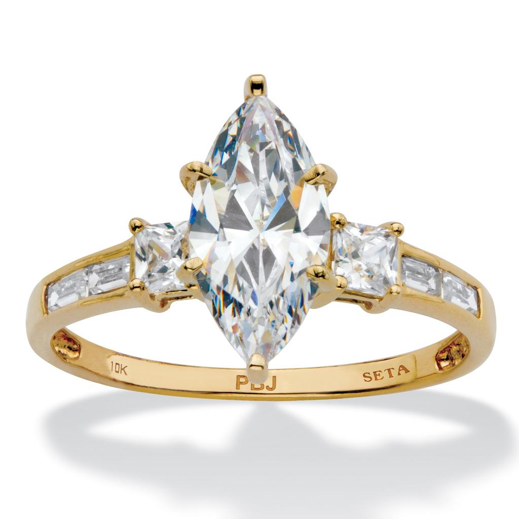 Palm Beach Jewelry 2.56 Cttw. Solid 10k Yellow Gold Marquise-Cut Cubic Zirconia Engagement Ring