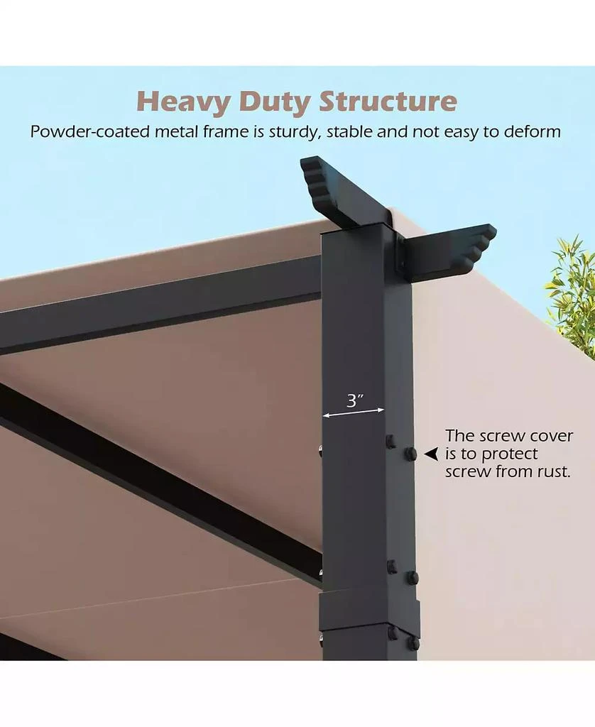 Mecale 10 x 10 ft Flat Top Pergola with Retractable Canopy for Garden Pool Porch and Backyard 4