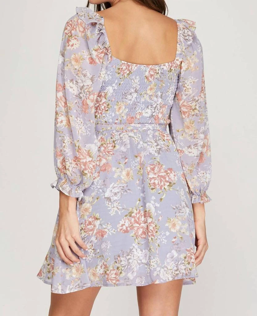 Floral Print Ruched Dress In Lilac