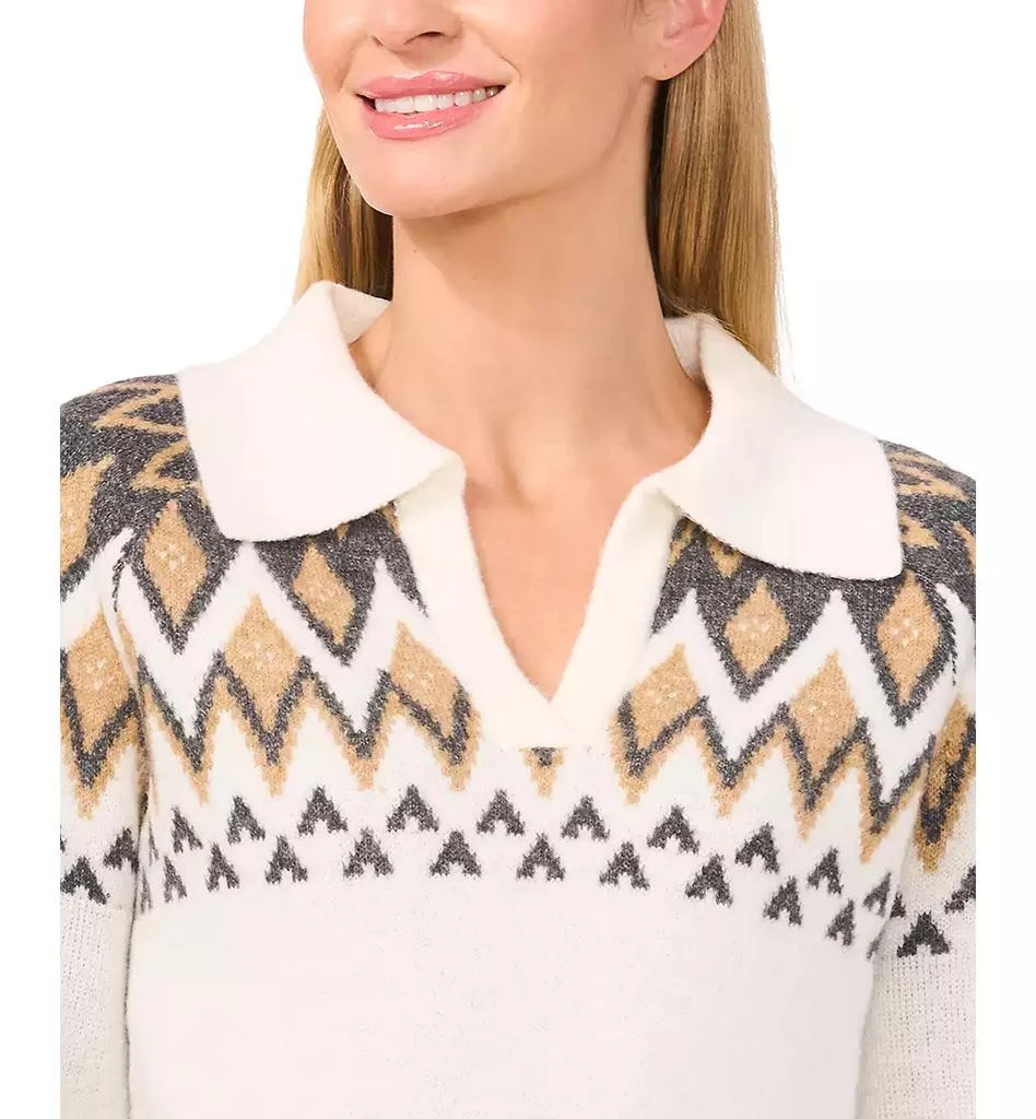 CeCe Women's Collared Fair Isle Sweater 3
