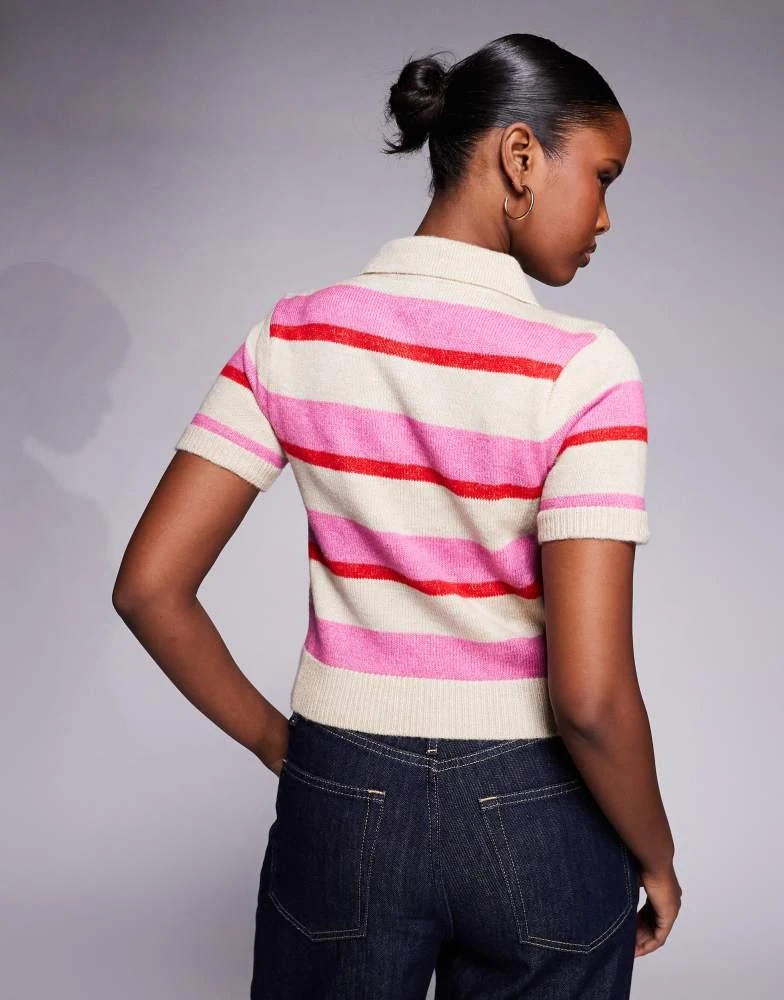 River Island River Island striped knitted polo in pink 4