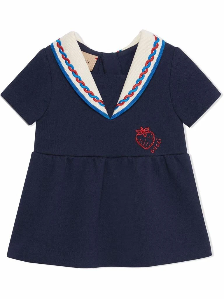 Gucci sailor collar embroidered strawberry dress - kids -  -  - Blue 1