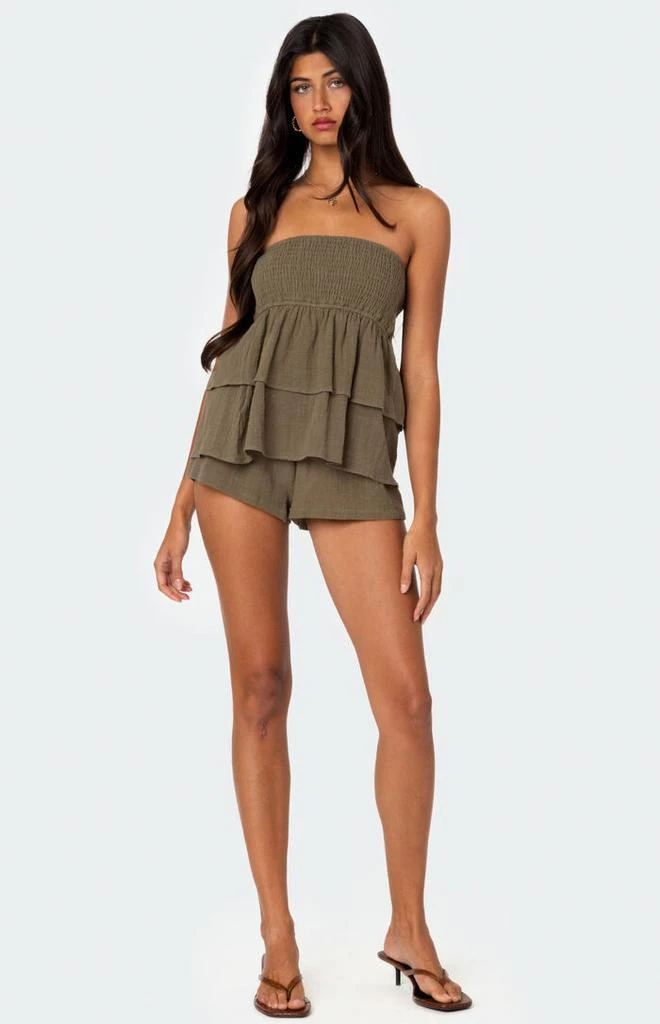 Edikted Harleigh Ruffled Linen Look Tube Top 2