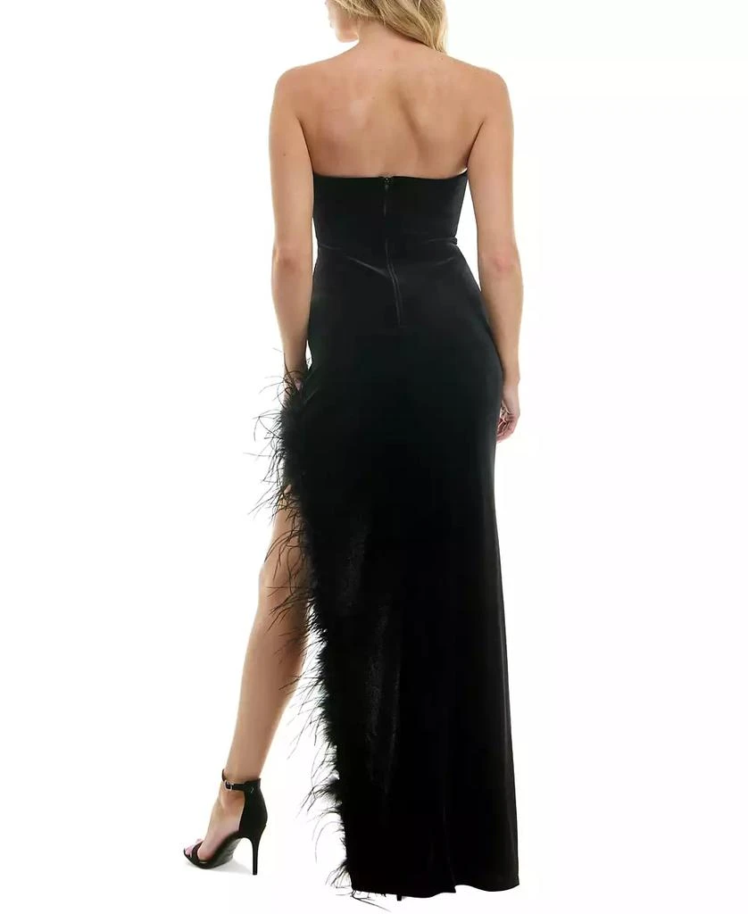 B Darlin Juniors' Velvet Strapless Feather-Trim Gown 2