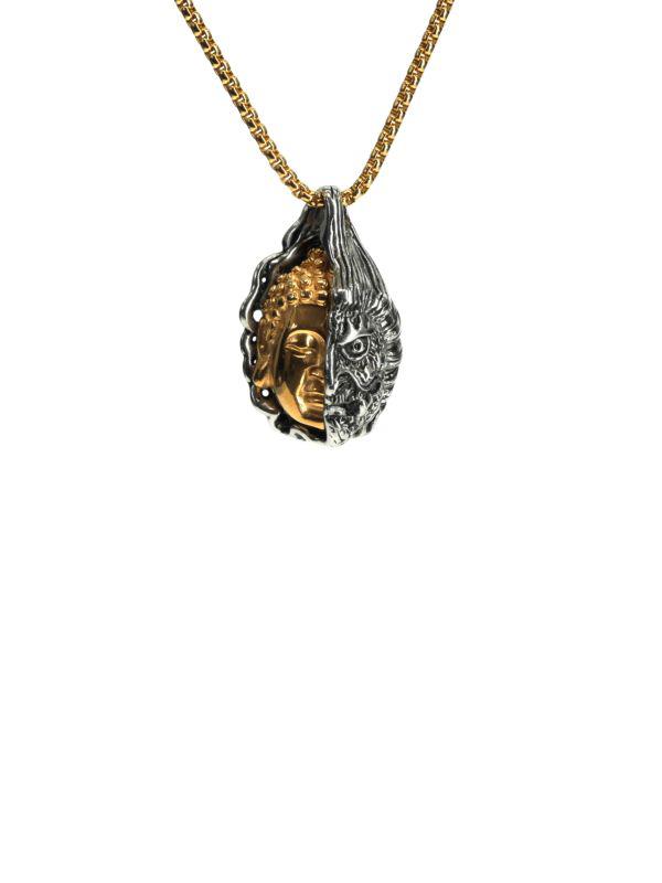Jean Claude Dell Arte Goldplated & Stainless Steel Buddha & Devil Pendant Necklace