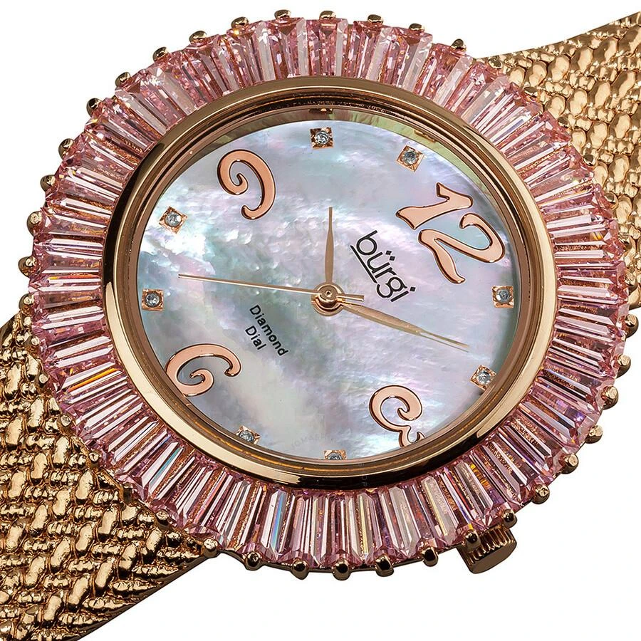 Burgi Faceted Crystal Bezel Mother of Pearl Dial Ladies Watch BUR076PK 2