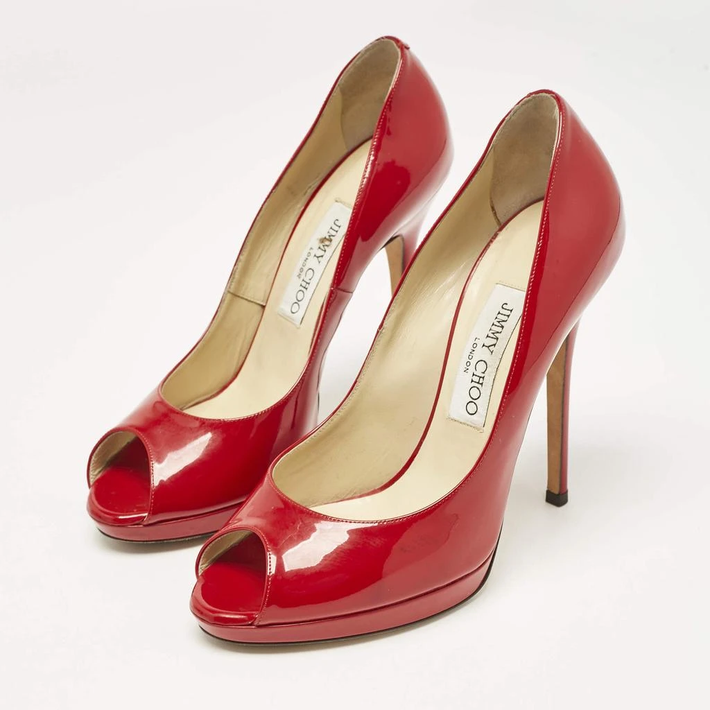 Jimmy Choo Jimmy Choo Red Patent Leather Quiet Peep Toe Pumps Size 38 2