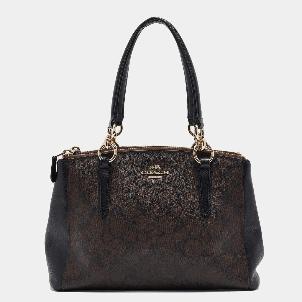 Coach Coach Black/Brown Signature Coated Canvas and Leather Mini Christie Carryall Satchel 1