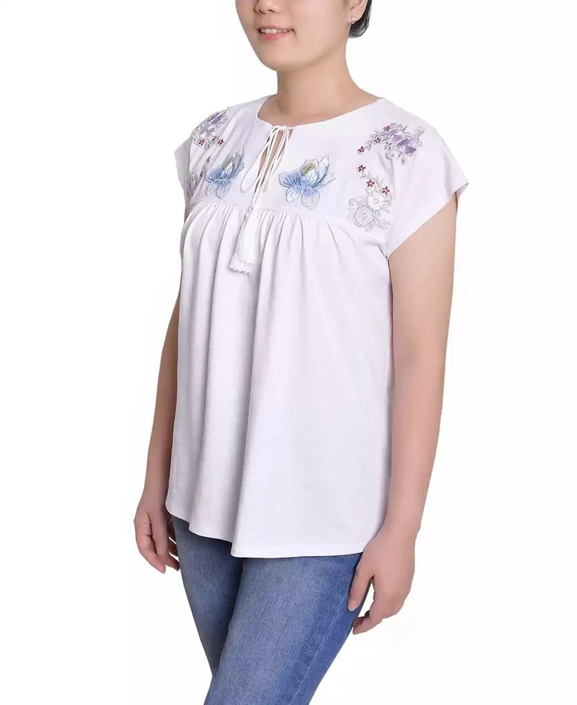 NY Collection Women's Embroidered Yoke Extended Sleeve Top 3