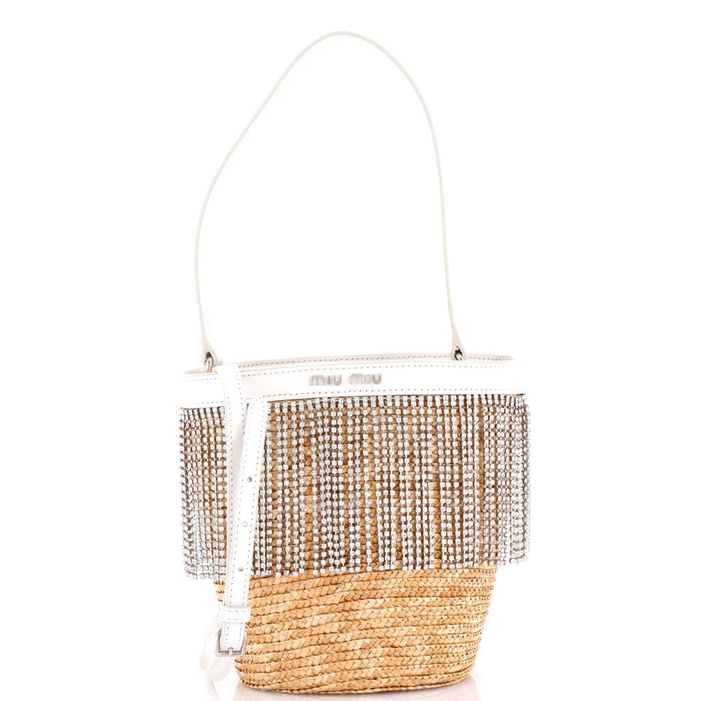 Miu Miu Fringe Bucket Bag Raffia with Crystals Small 1