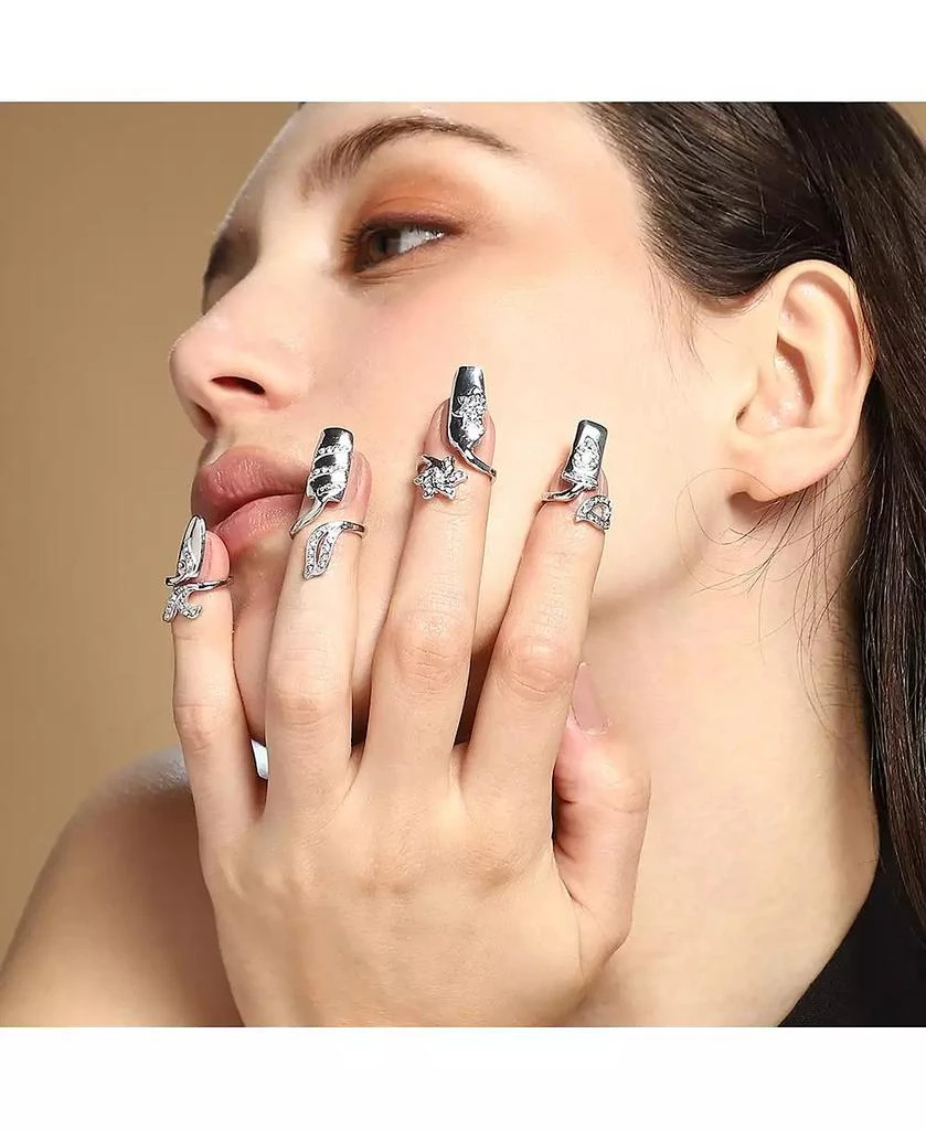 SOHI Women
s The Botanic Nail Rings - Metallic Silver (Set Of 4) 4
