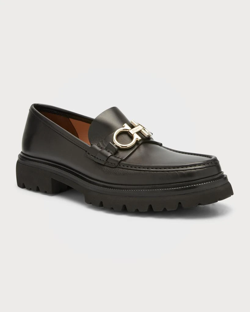 Salvatore Ferragamo Men's Bleecker Leather Lug-Sole Loafers with Reversible Bit 3