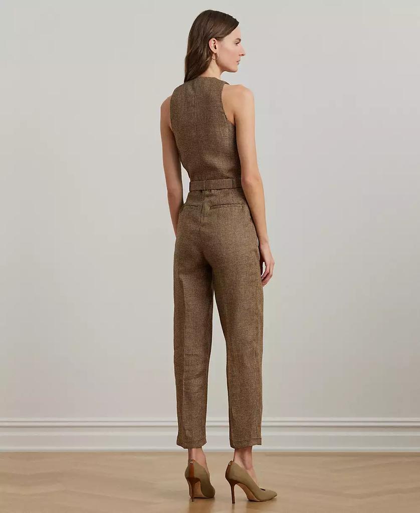 Ralph Lauren Women's Houndstooth Belted Linen Jumpsuit