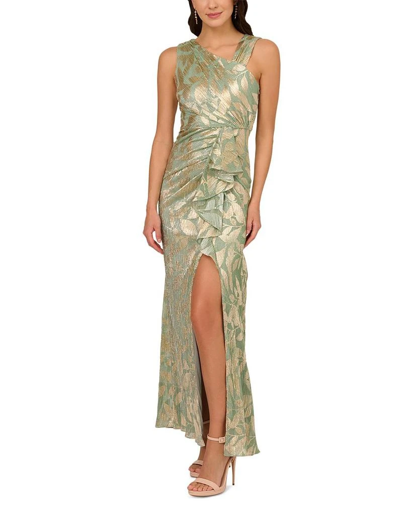 Adrianna Papell Foil Leaf Asymmetric Gown 1