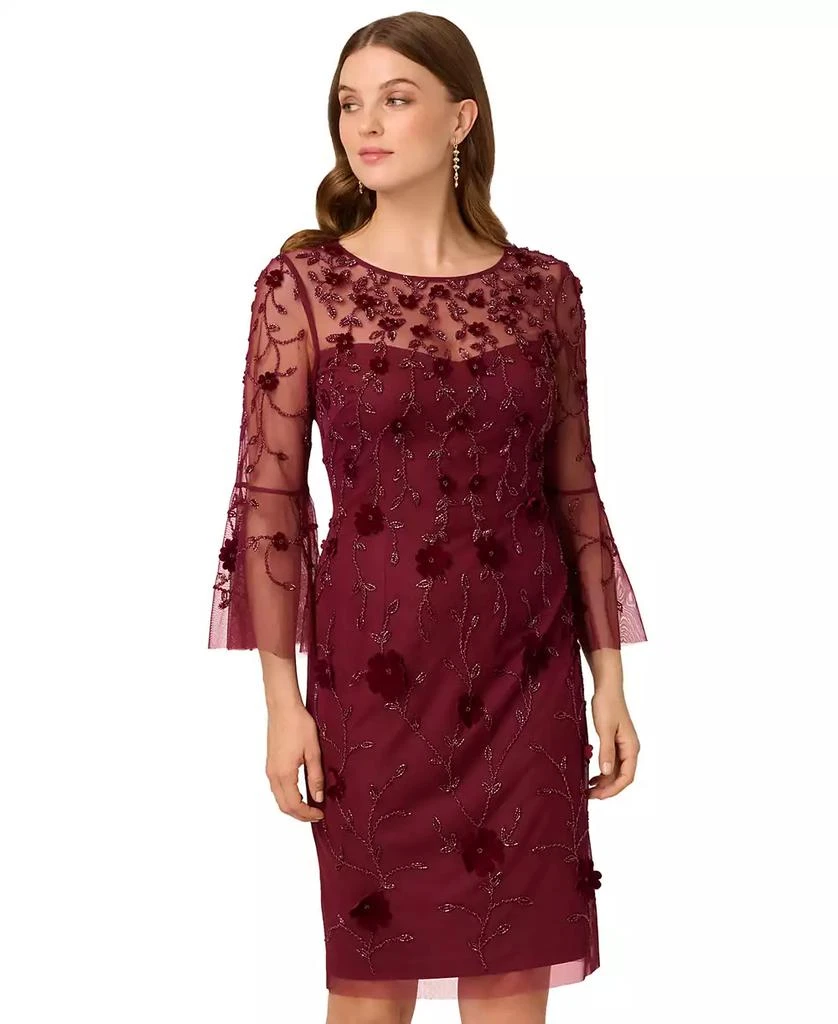 Adrianna Papell Women's Beaded Velvet Boat Neck Sheath Dress - Mahogany - Size 2