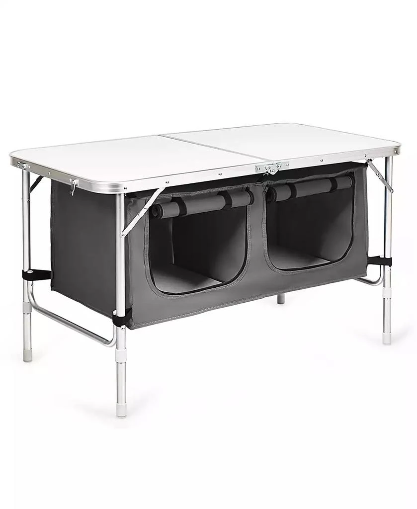 Costway Adjustable Camping Table Aluminum w/ Storage Organizer 1