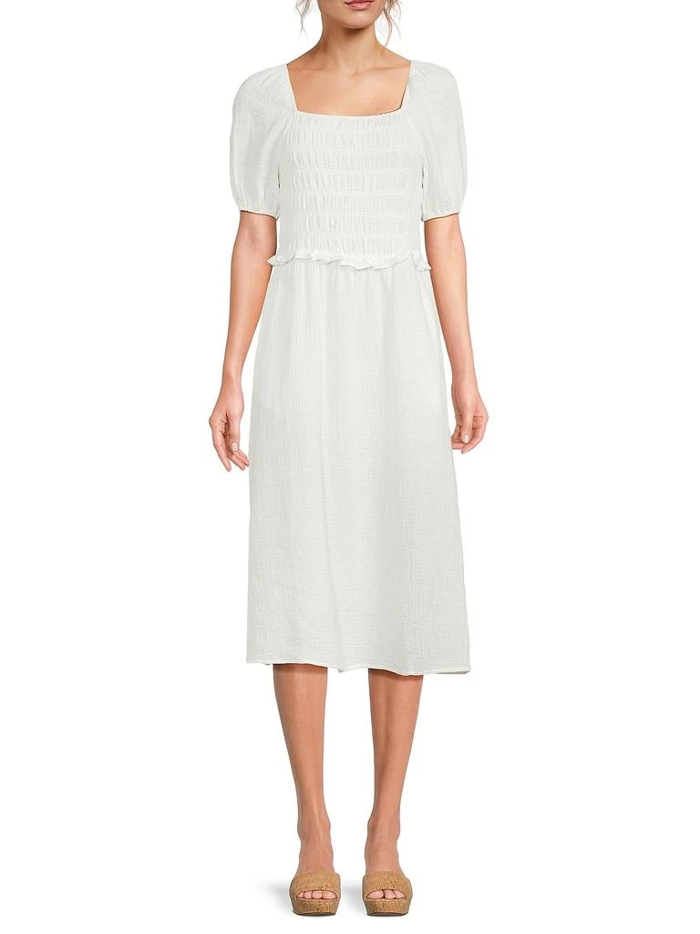 Crinkle Smocked A-Line Midi-Dress