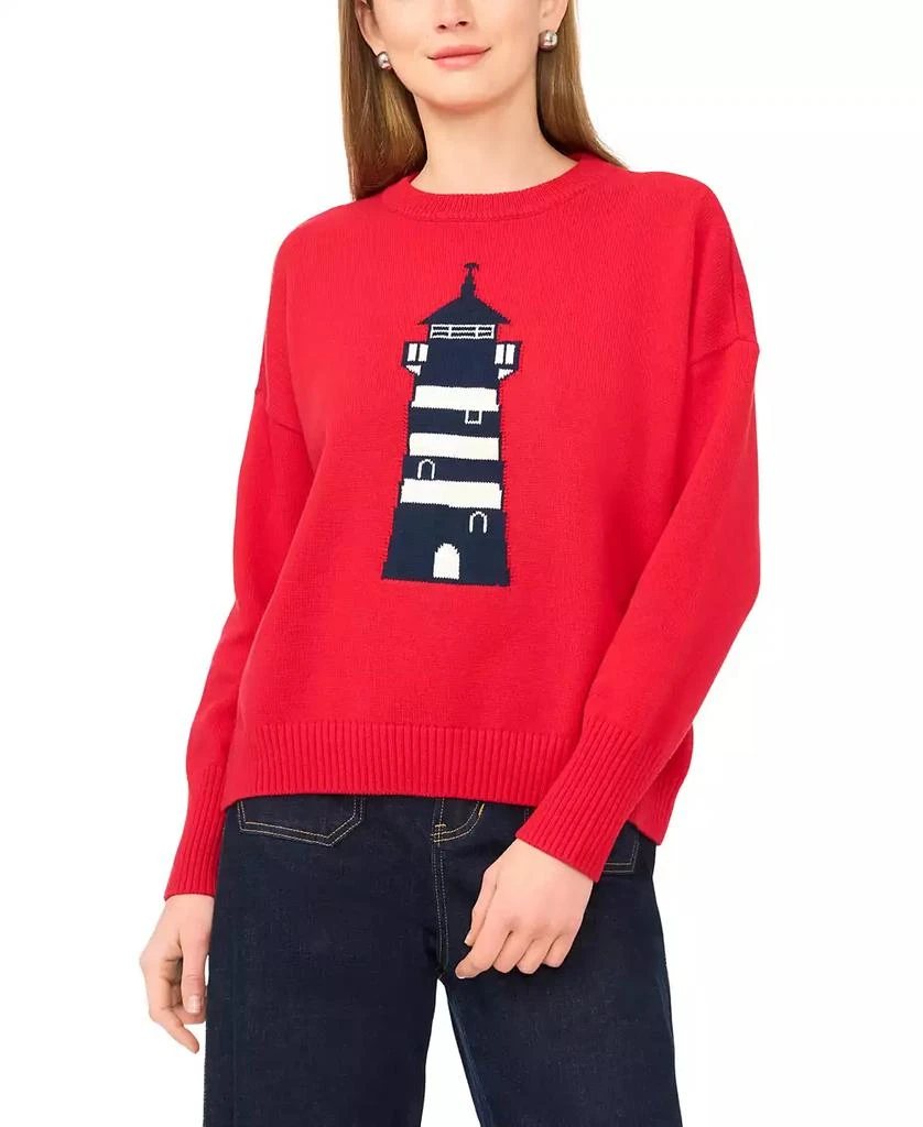 Vince Camuto Women's Lighthouse Motif Crewneck Sweater