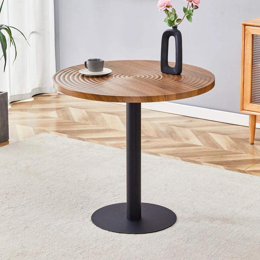 Streamdale Furniture Streamdale Dark Wood Grain Round Dining Table - 31.5 Inch, Black Metal Stand. 2