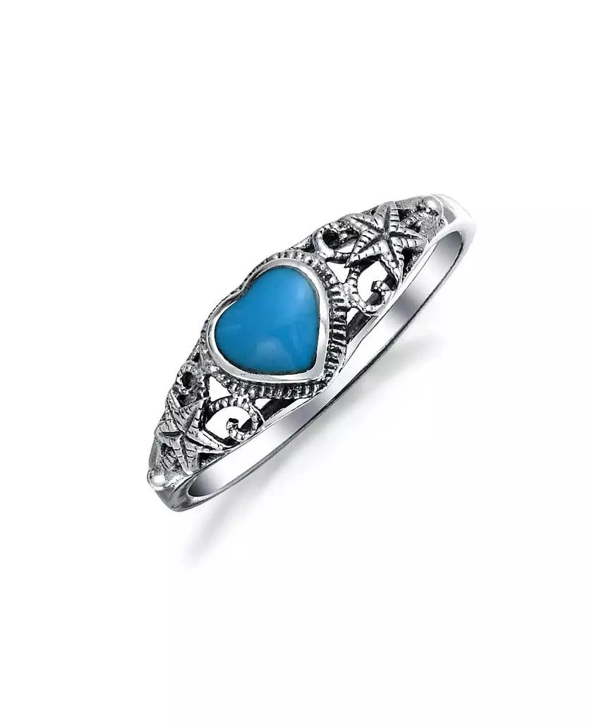Bling Jewelry Nautical Starfish Stabilized Turquoise Heart Band Ring Oxidized Sterling Silver