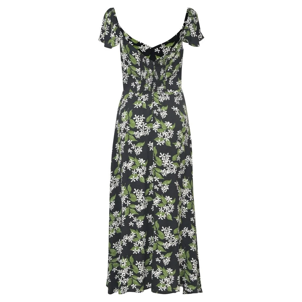 green emerald velvet dress Rihoas Floral Jacquard Midi Dress Cap Sleeve Satin Style for Spring Wedding Guest,Cocktail, Green / L