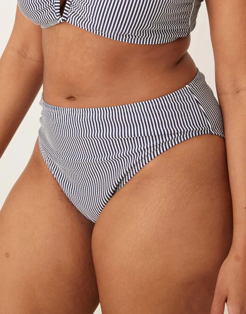 ASOS ASOS DESIGN Curve Scarlet Stripe Azores high leg high waist bikini bottom in Indigo