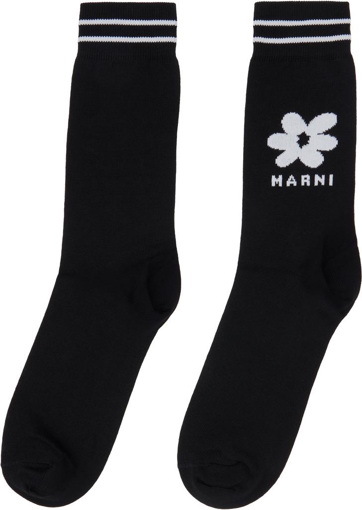 Marni Black Jacquard Flower Socks