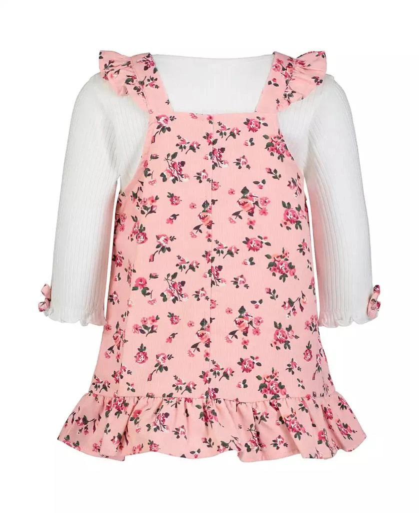 Blueberi Boulevard Baby Girls Ribbed Long Sleeve Ruffle Cuff Top and Floral A-Line Jumper Set 2