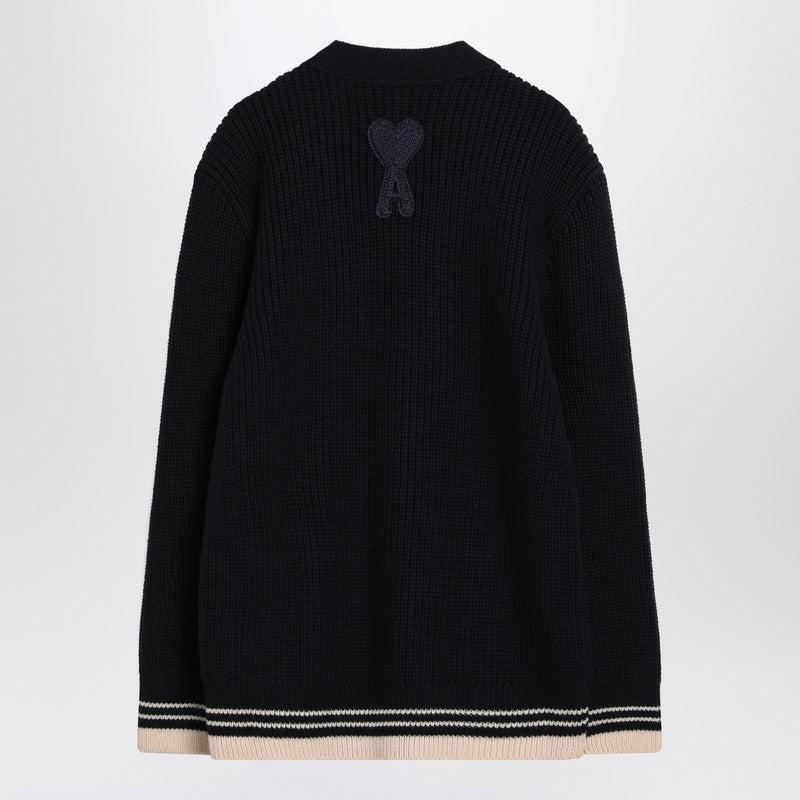 AMI Men's blue Cardigan In Wool Knit