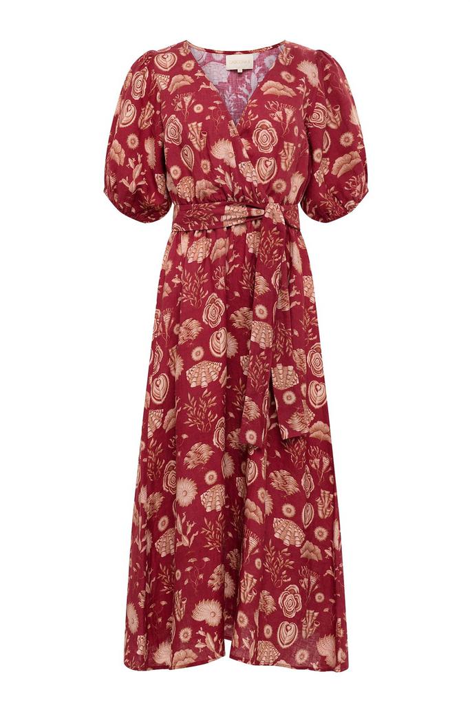 Carolina K Florita Midi Dress In Corals Burgundy