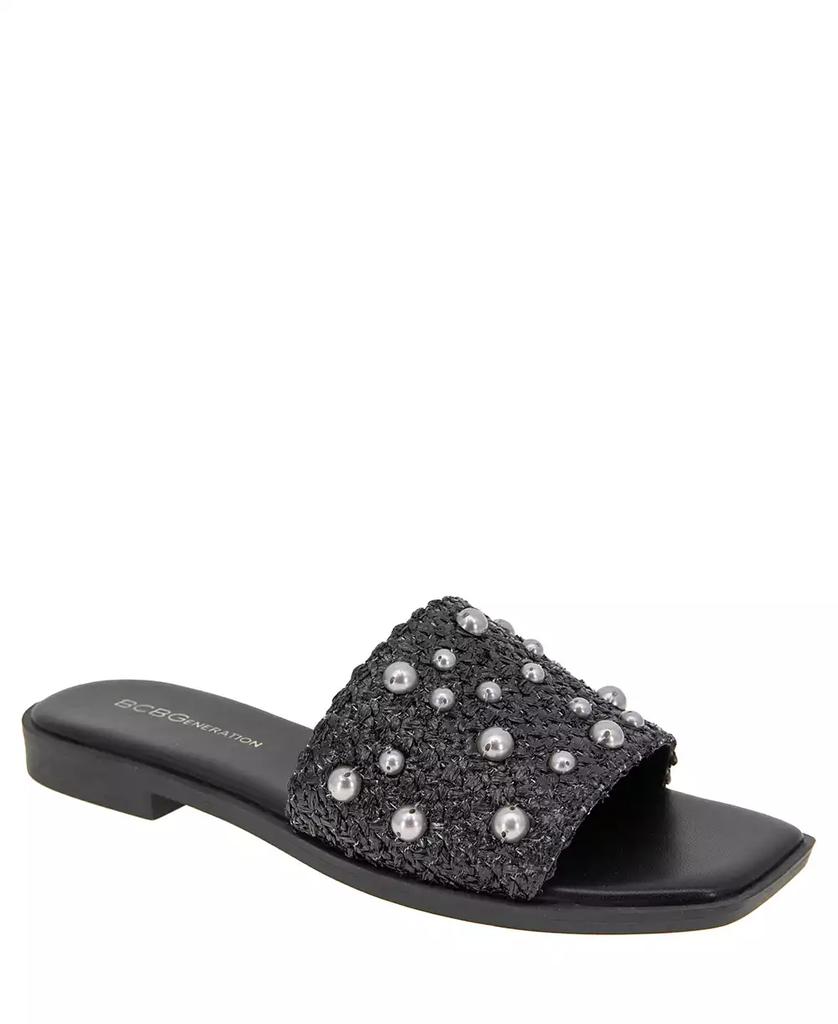 BCBG Women's Lonnie Pearl Raffia Slide Flat Sandals