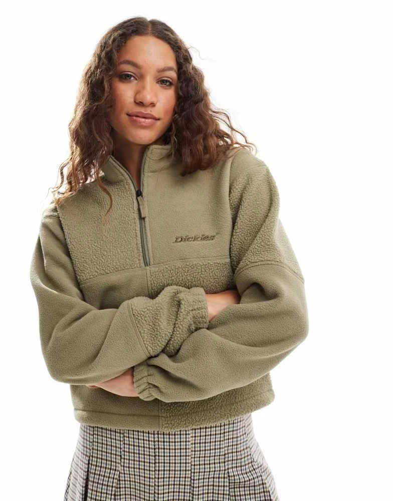 DICKIES Dickies polar and sherpa fleece with quarter zip in khaki green 1