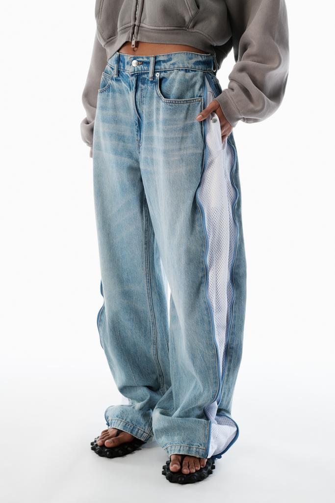 Alexander Wang bleach blue denim and mesh zipper pants - petite
