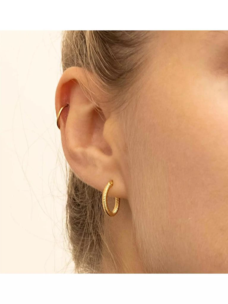 Oradina 18K Yellow Gold Ribbed Mini Hoops 3