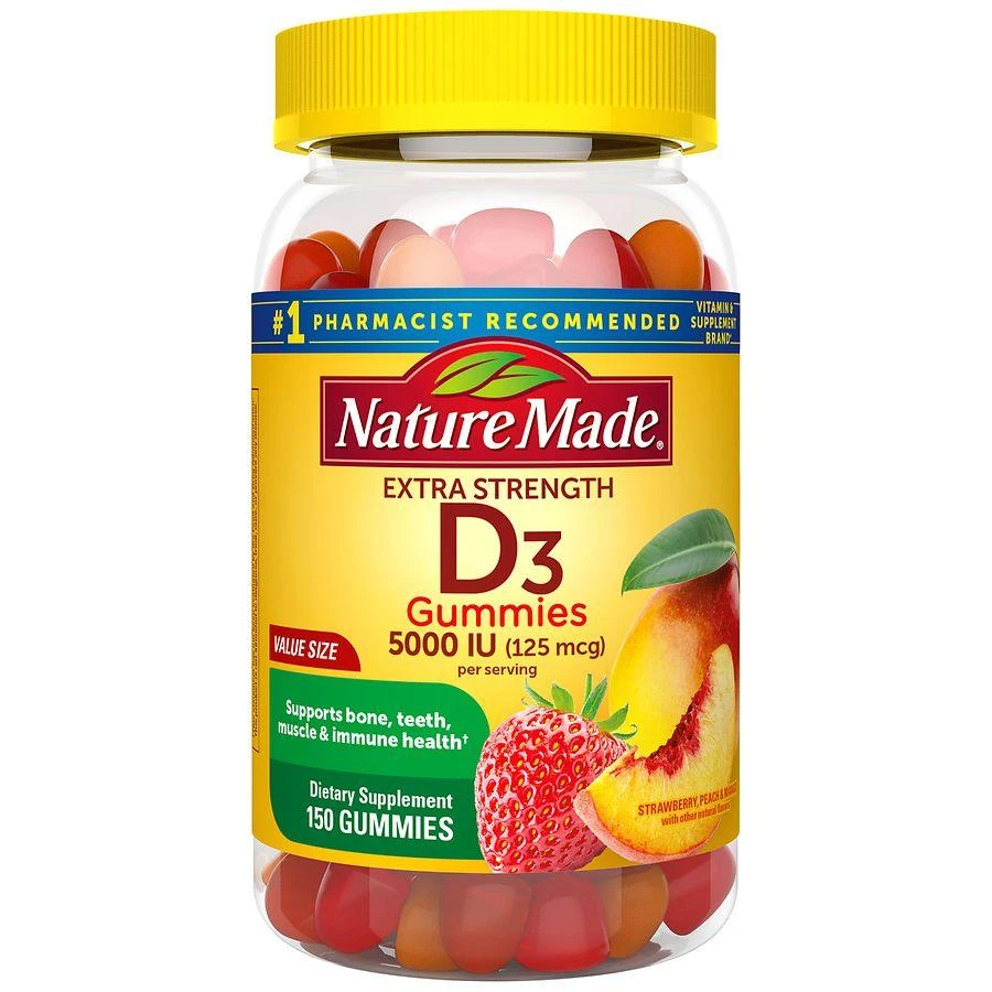Nature Made Extra Strength Vitamin D3 5000 IU (125 mcg) per serving Gummies Strawberry, Peach, Mango