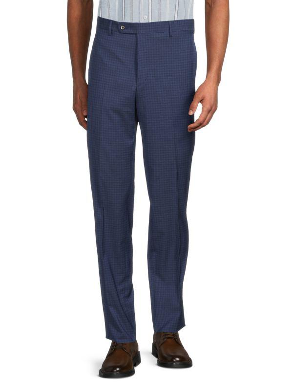 Zanella Tailored Fit Checked Wool Dress Pants