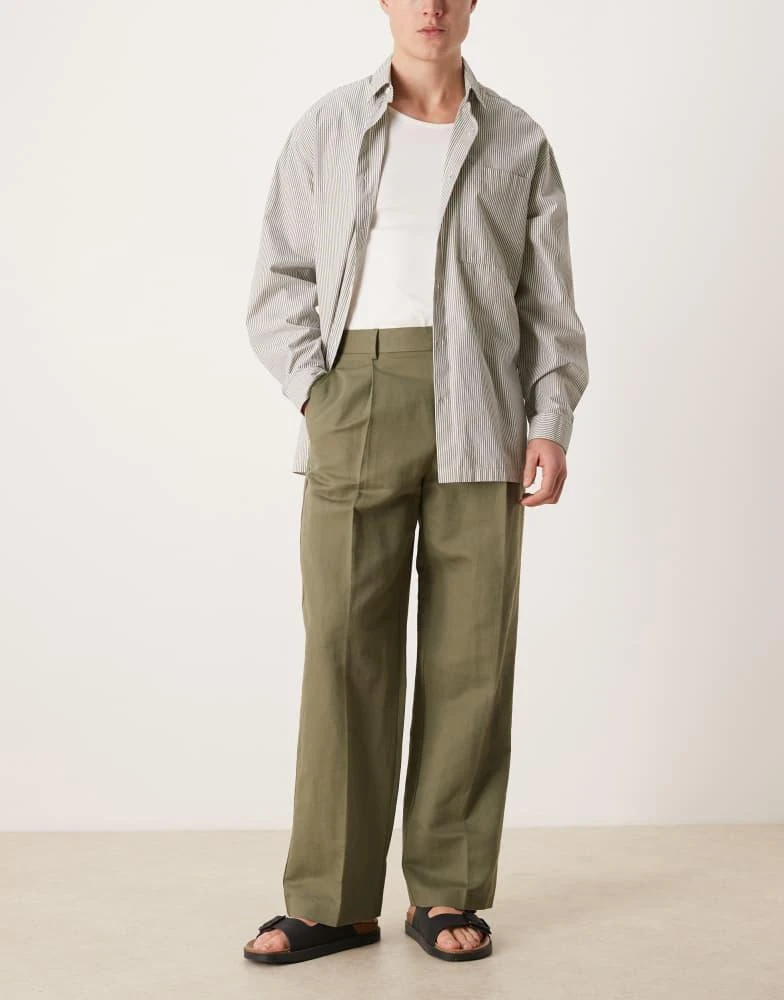 ASOS ASOS DESIGN smart pleated linen rich wide leg trousers in olive green