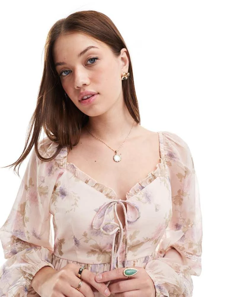 Miss Selfridge Miss Selfridge corset mini dress in light floral chiffon 3