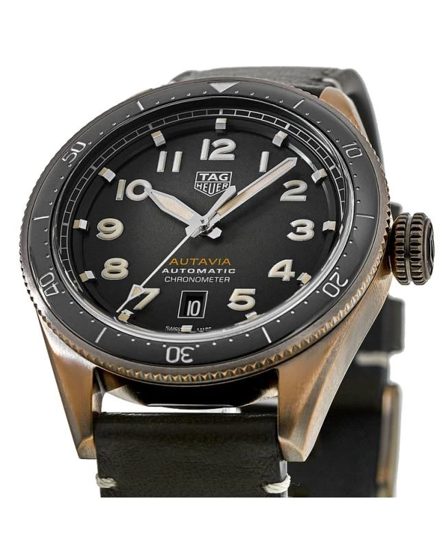 TAG Heuer Tag Heuer Autavia Calibre 5 Chronometer 42mm Automatic Bronze Case Green Dial Leather Strap Men's Watch WBE5190.FC8268 2