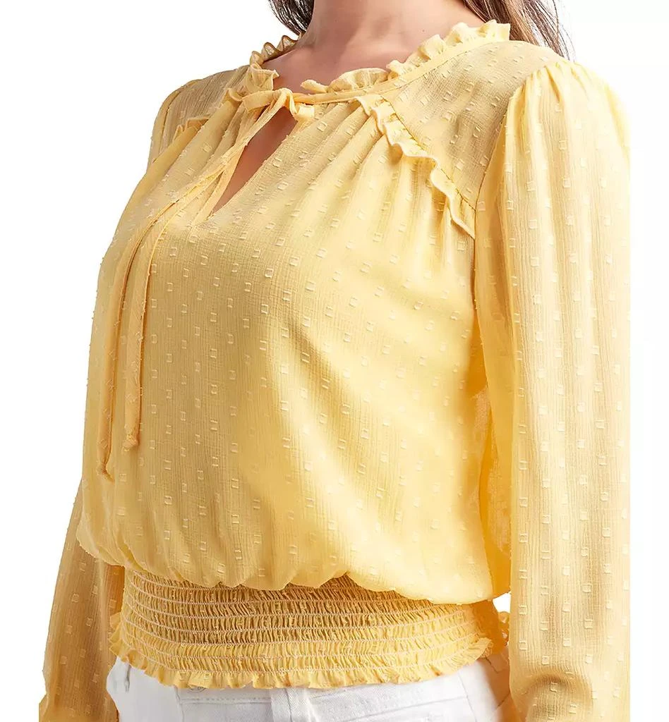 BCX Juniors' Clip-Dot Ruffle-Neck Smocked Blouse 3