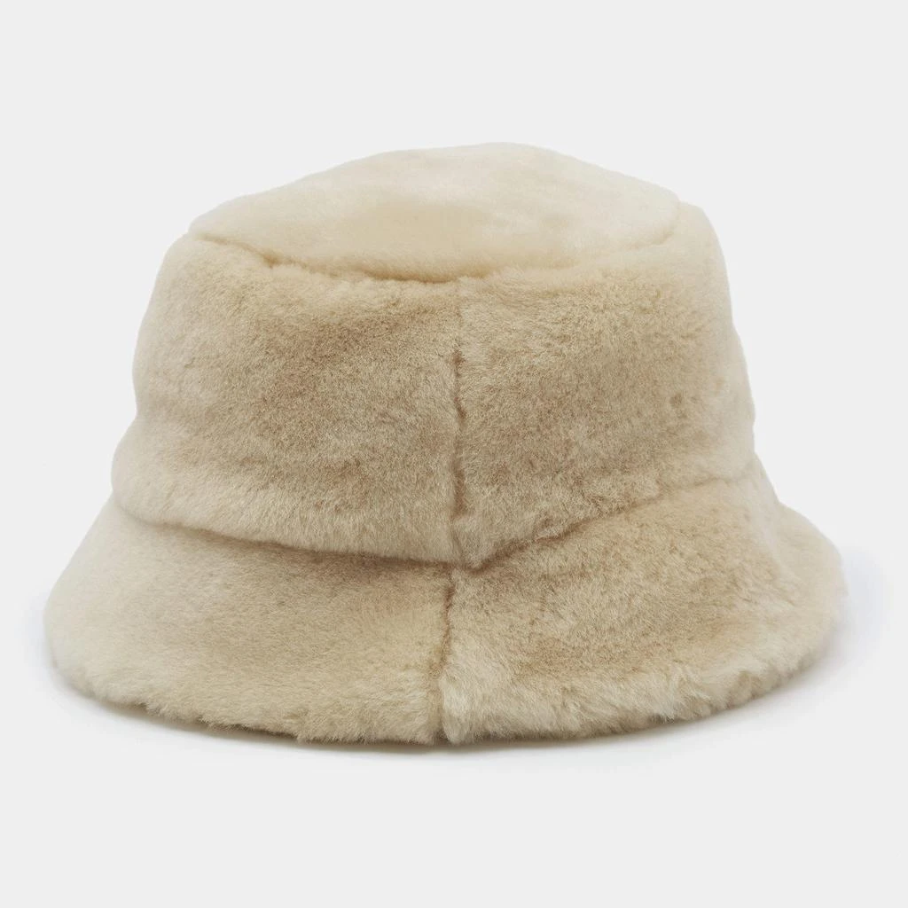 Prada Prada Cream Shearling Logo Plaque Bucket Hat S 3