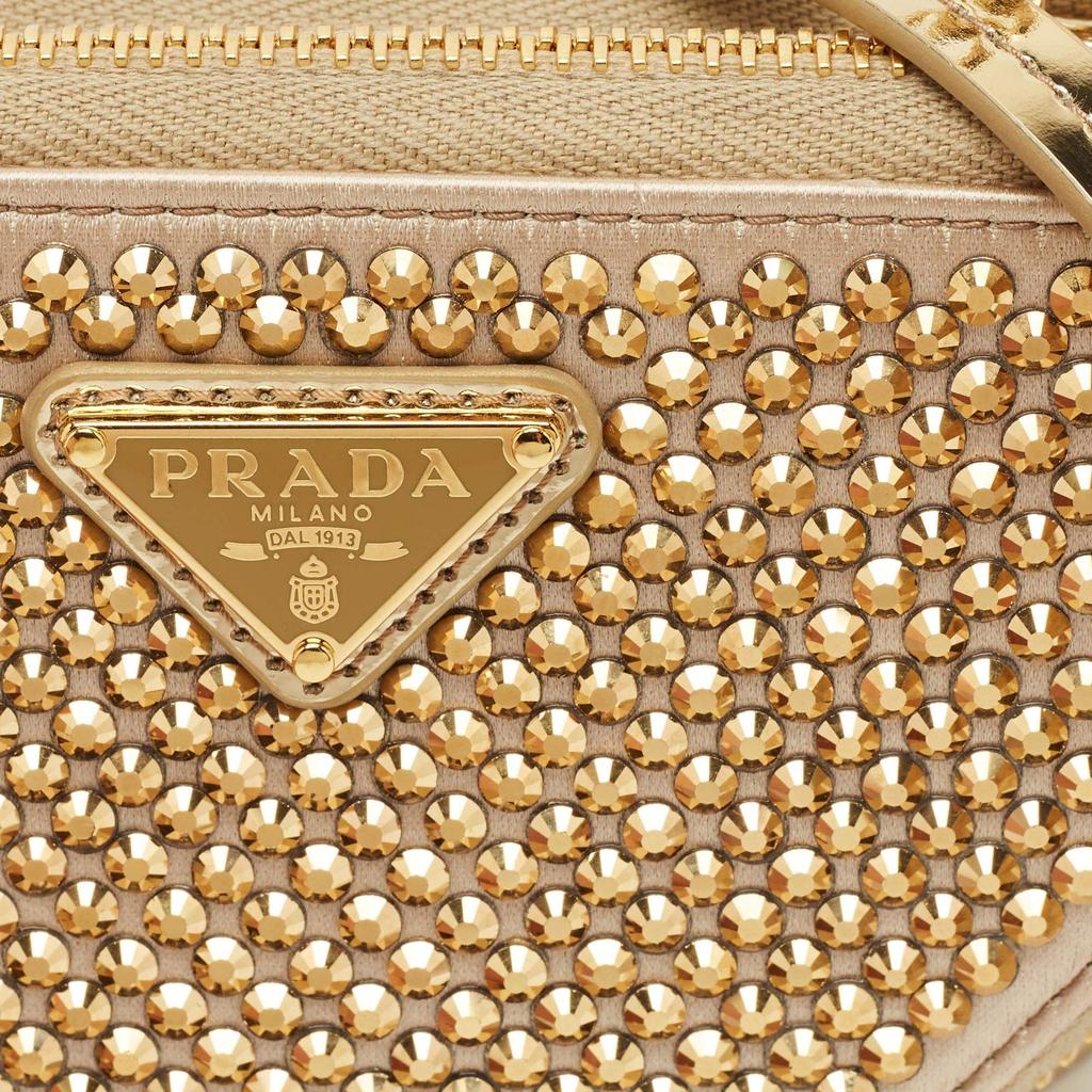 PRADA ゴールド クラッチバッグ Prada Prada Gold Leather and Satin Crystal Embellished Mini