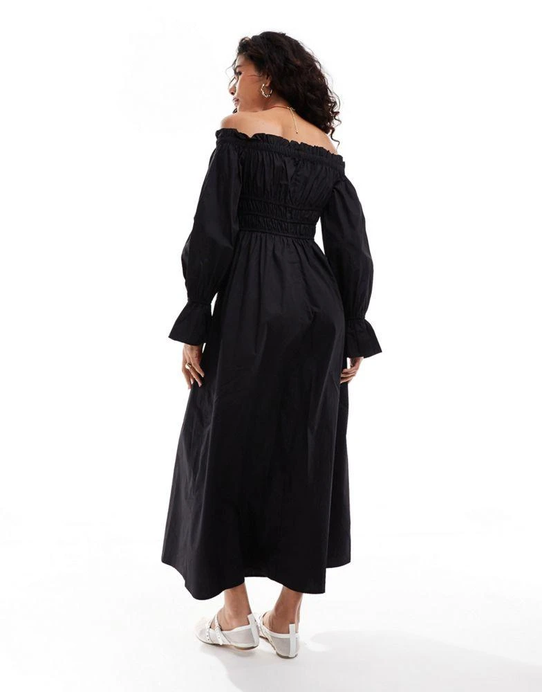 Glamorous Glamorous off shoulder shirred waist maxi dress in black 2