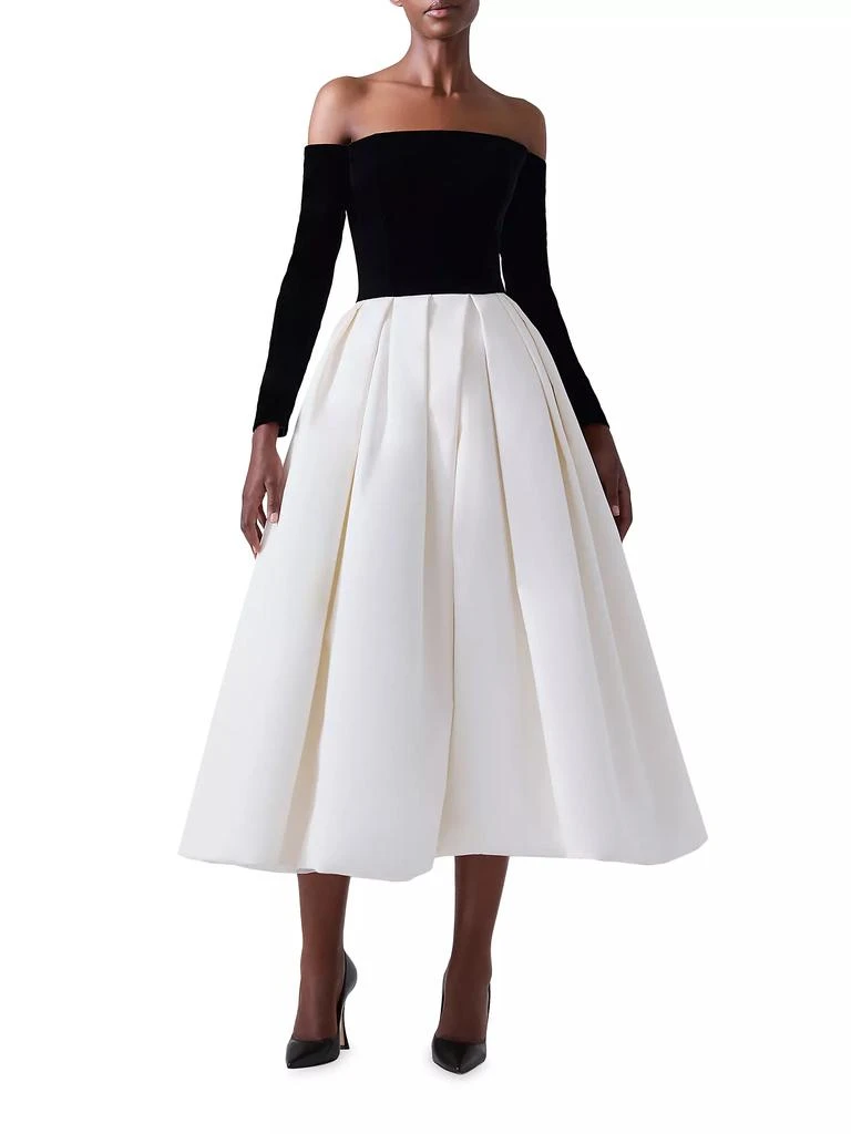 Carolina Herrera Off-The-Shoulder Combo Midi-Dress Dresses