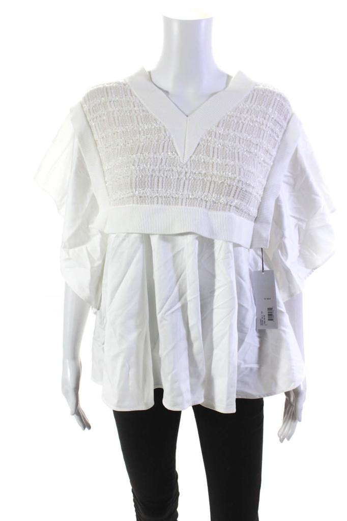 Adeam Adeam Womens V Neck Short Sleeves Kagura Knit Top White Cotton